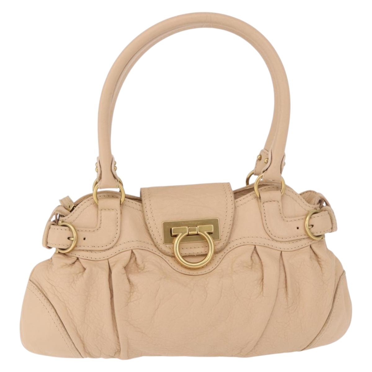 Salvatore Ferragamo Gancini Marissa Bag Leather Beige Gold Auth am11807V