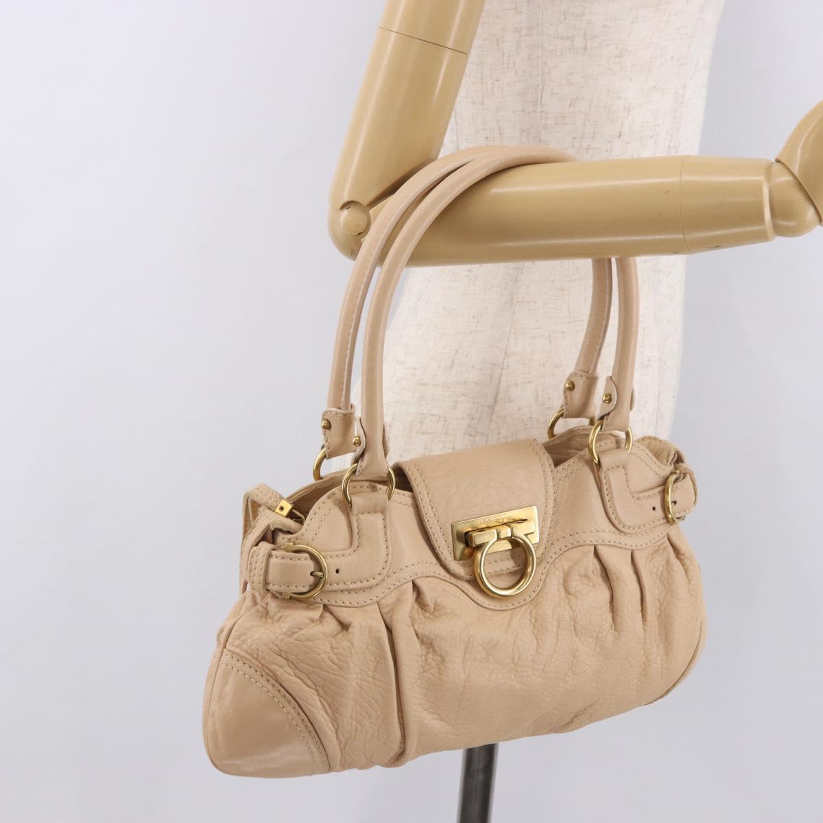 Salvatore Ferragamo Gancini Marissa Bag Leather Beige Gold Auth am11807V