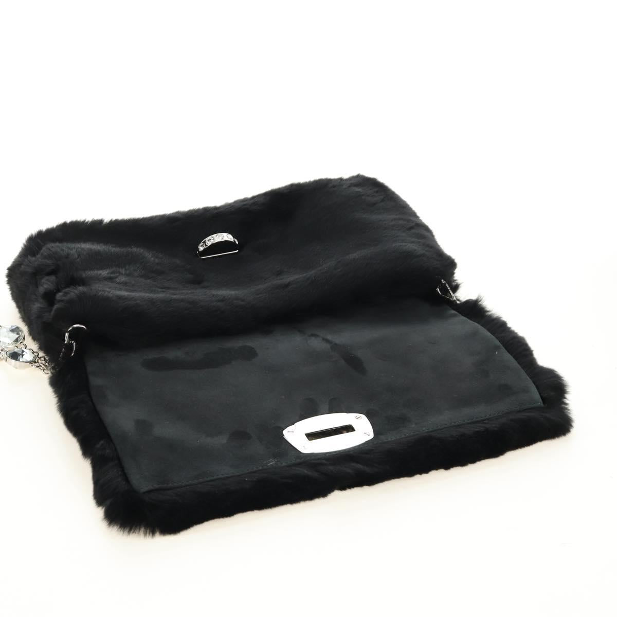 Miu Miu Crystal Chain Shoulder Bag Fur Black Silver 5BD233 Auth am11808SAM