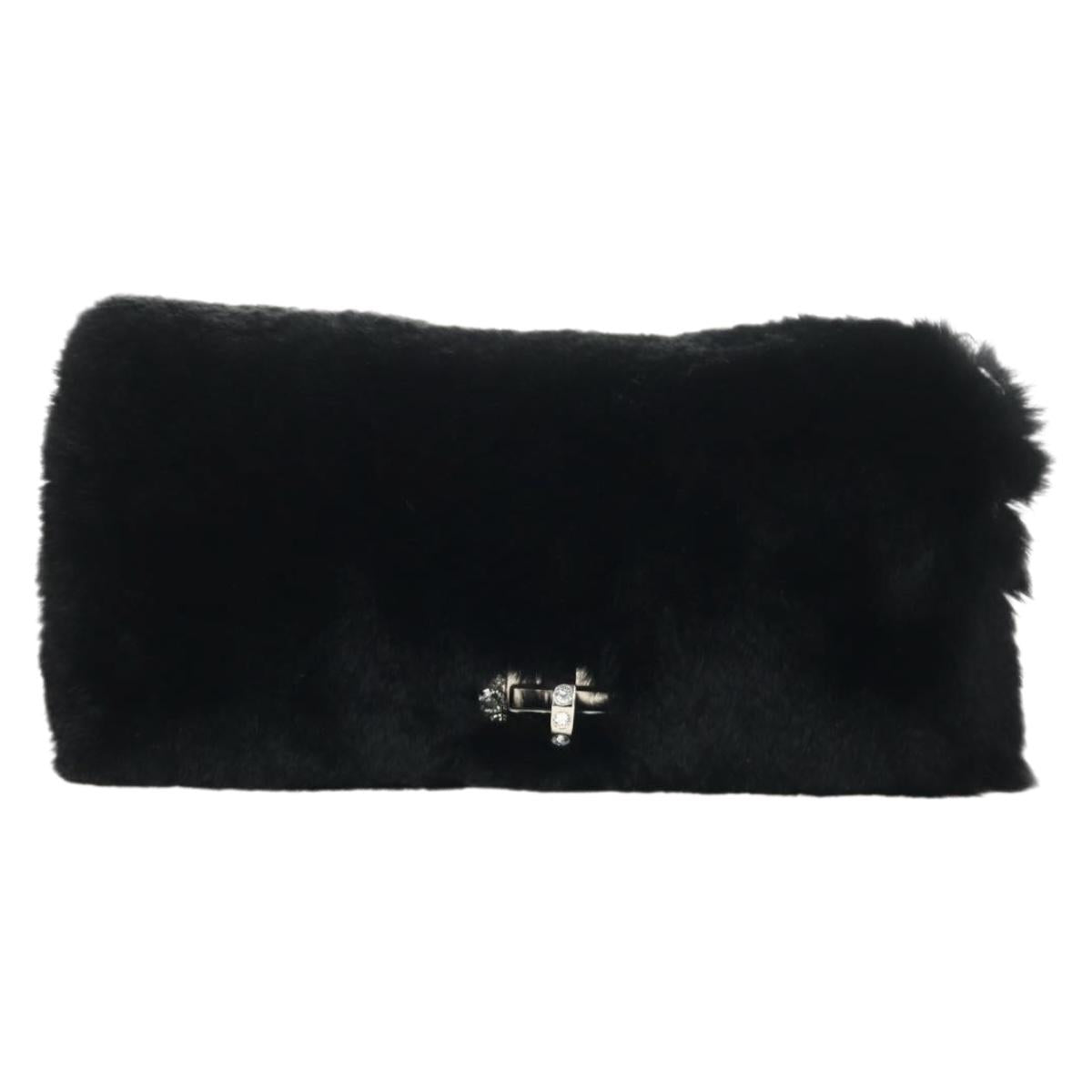Miu Miu Crystal Chain Shoulder Bag Fur Black Silver 5BD233 Auth am11808SAM