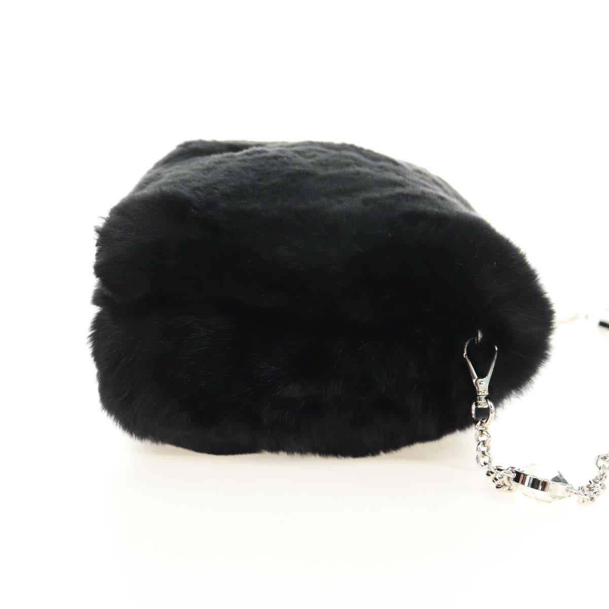Miu Miu Crystal Chain Shoulder Bag Fur Black Silver 5BD233 Auth am11808SAM
