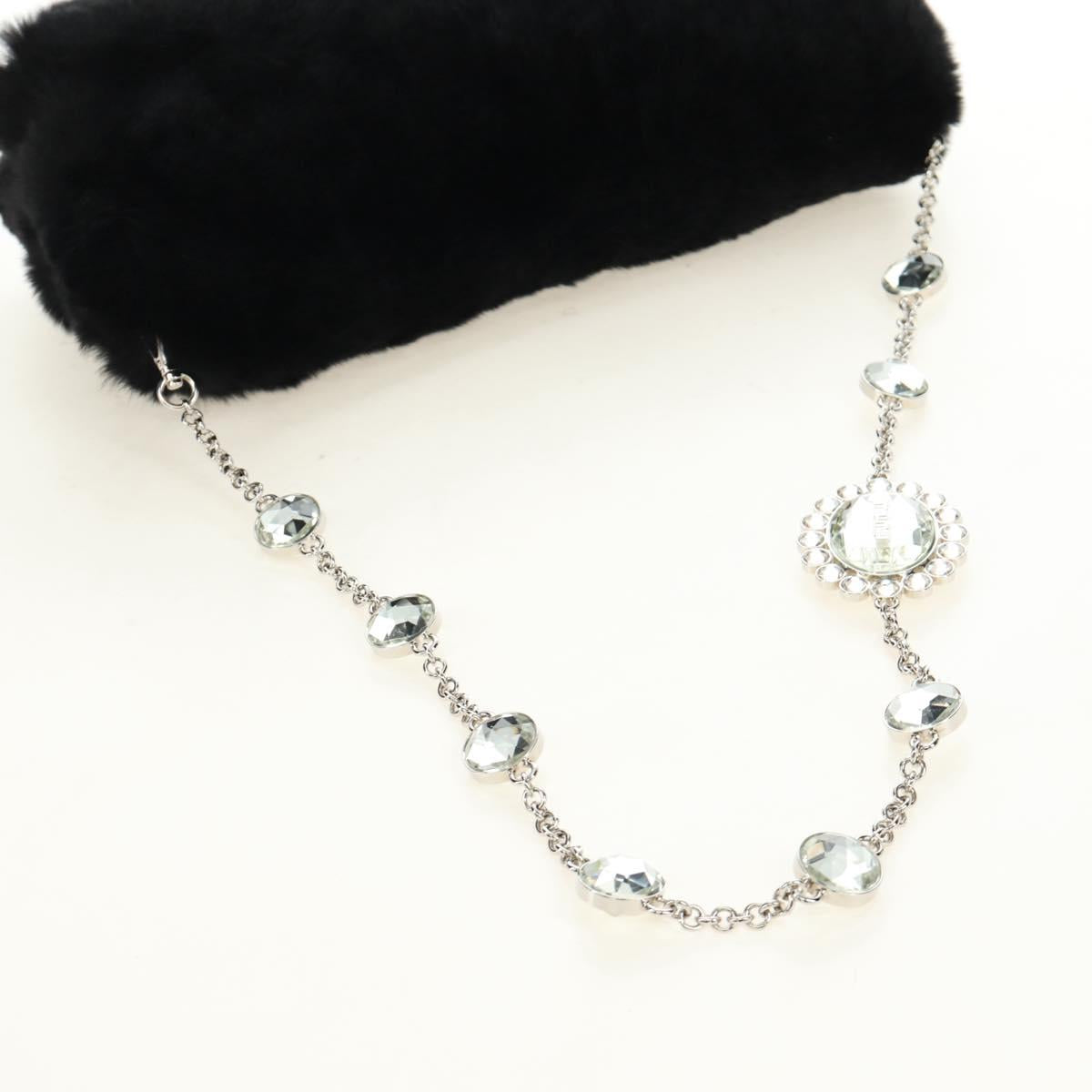 Miu Miu Crystal Chain Shoulder Bag Fur Black Silver 5BD233 Auth am11808SAM