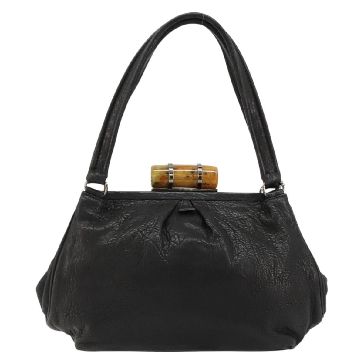 Miu Miu Hand Bag Leather Black Silver Auth am11809V