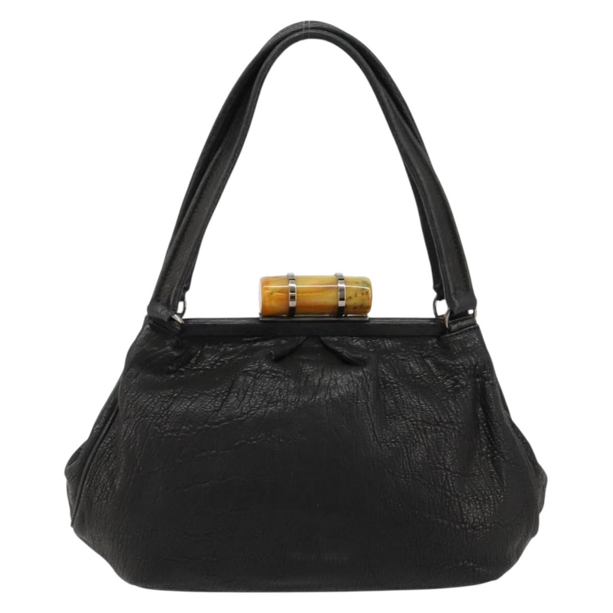 Miu Miu Hand Bag Leather Black Silver Auth am11809V