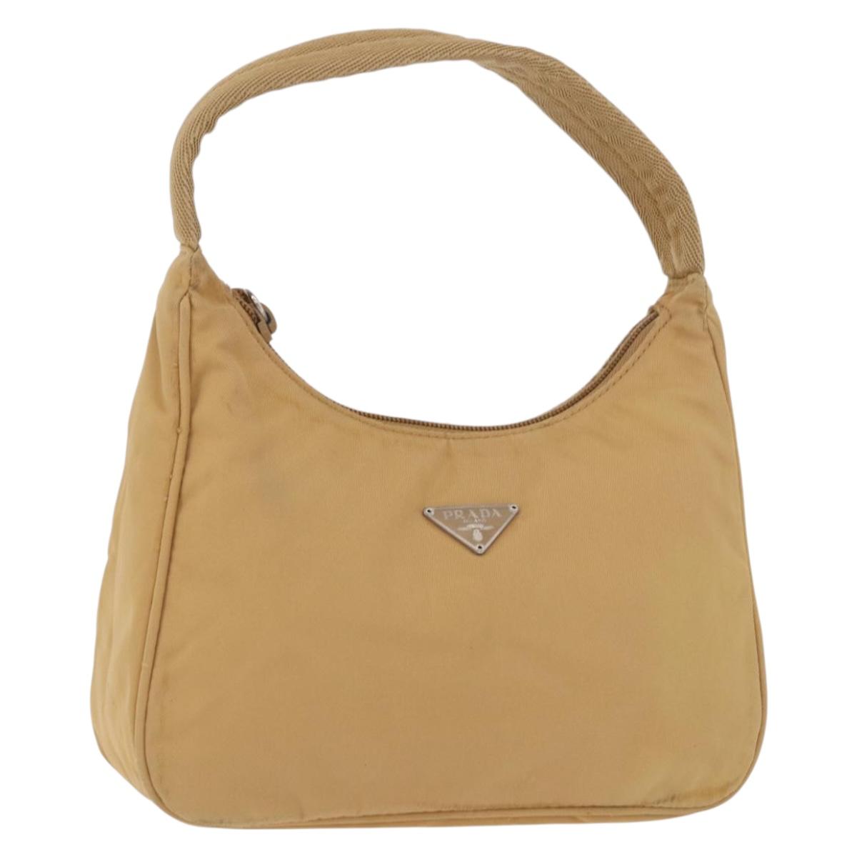 PRADA Mini Hand Bag Nylon Beige Silver Auth am11813A