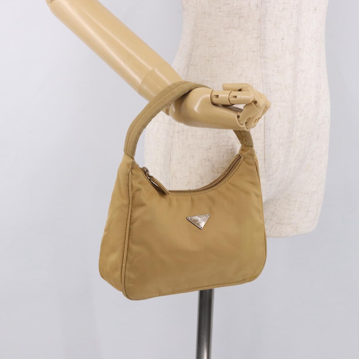 PRADA Mini Hand Bag Nylon Beige Silver Auth am11813A
