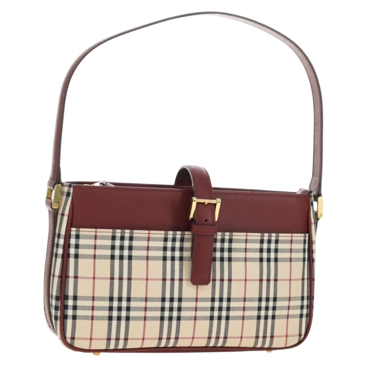 BURBERRY Nova Check Hand Bag Canvas Beige Gold Auth am11816V