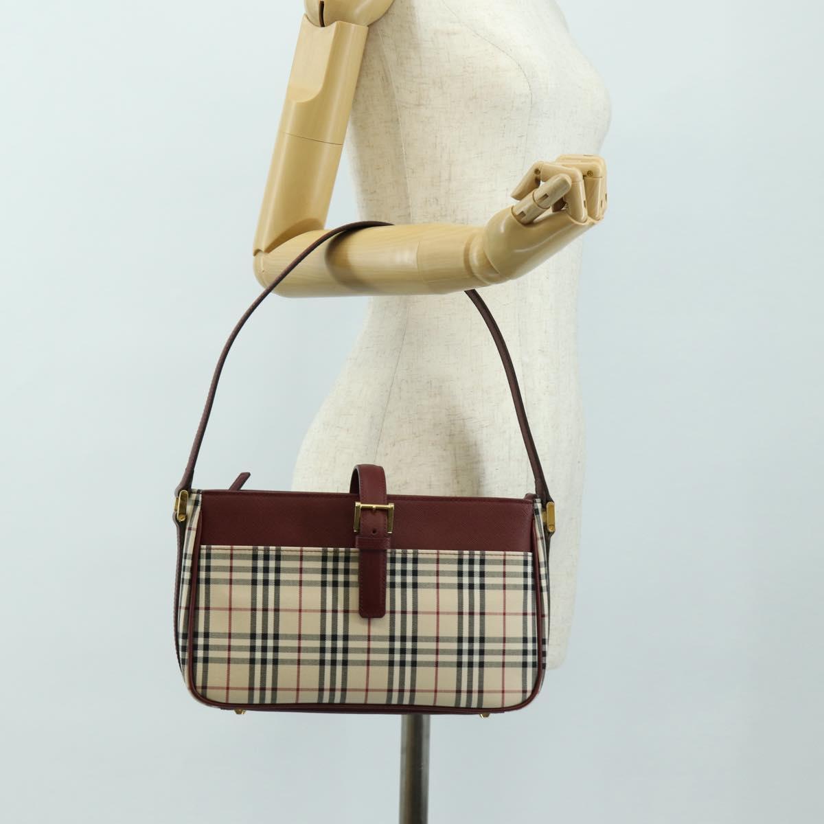 BURBERRY Nova Check Hand Bag Canvas Beige Gold Auth am11816V