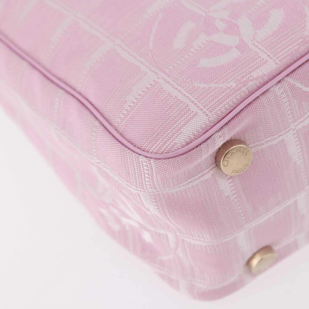 CHANEL New Travel line Hand Bag Nylon Pink Gold CC Auth am11817V