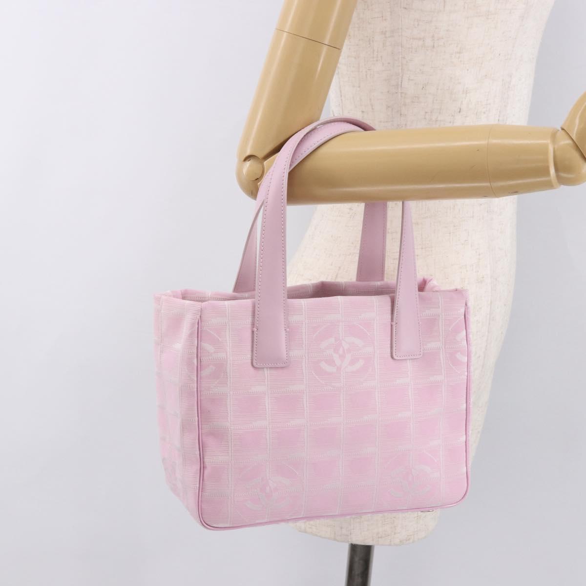 CHANEL New Travel line Hand Bag Nylon Pink Gold CC Auth am11817V