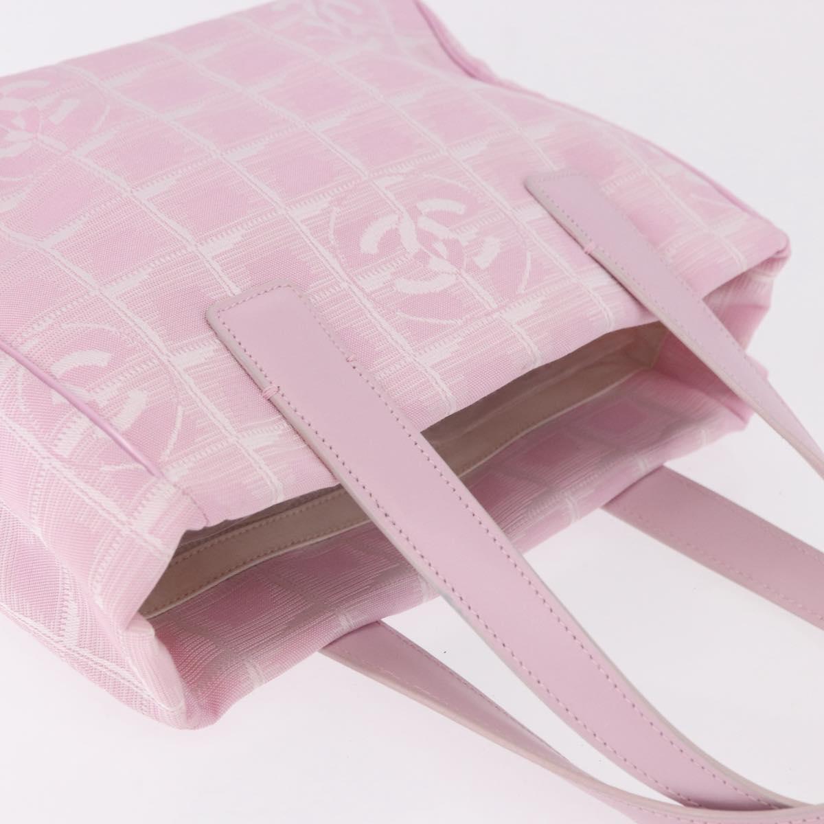 CHANEL New Travel line Hand Bag Nylon Pink Gold CC Auth am11817V