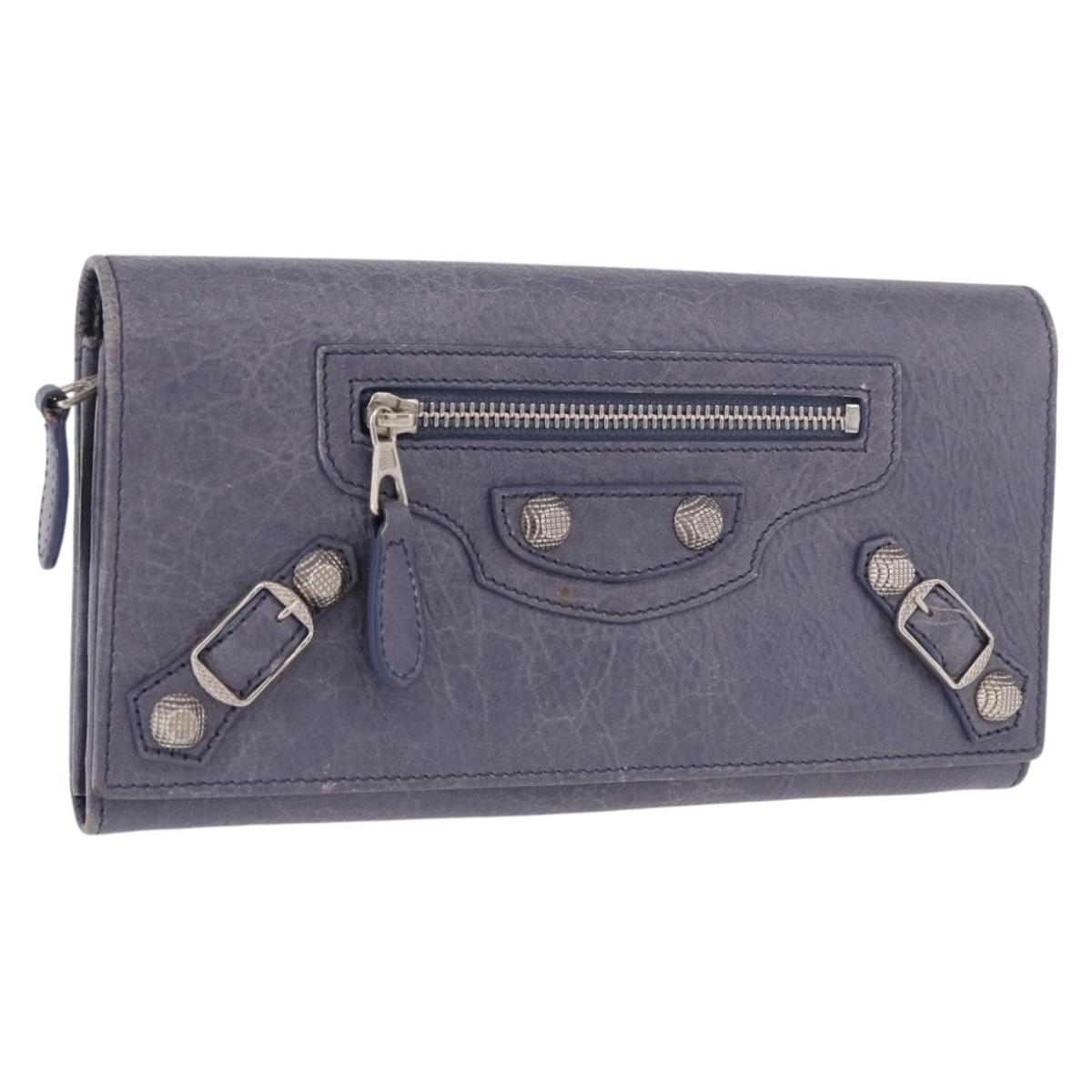 BALENCIAGA Giant Continental Bifold Wallet Leather Blue 253054 Auth am11818A