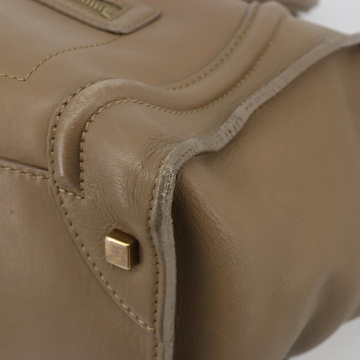 CELINE Luggage Mini Shopper Hand Bag Leather Beige Gold Auth am11820A