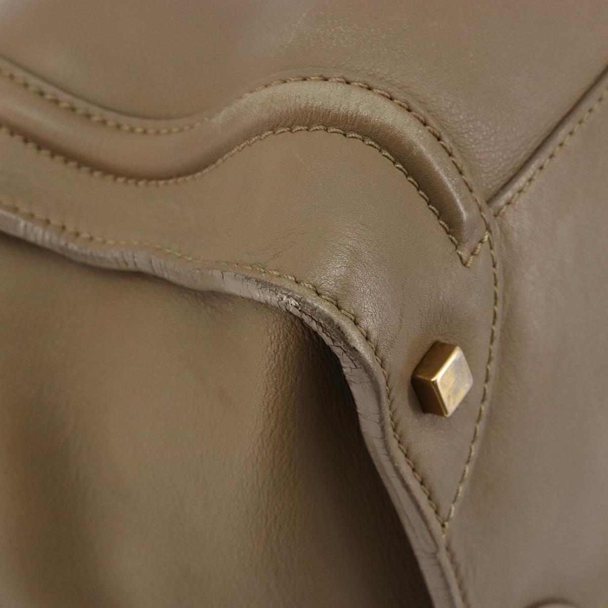 CELINE Luggage Mini Shopper Hand Bag Leather Beige Gold Auth am11820A