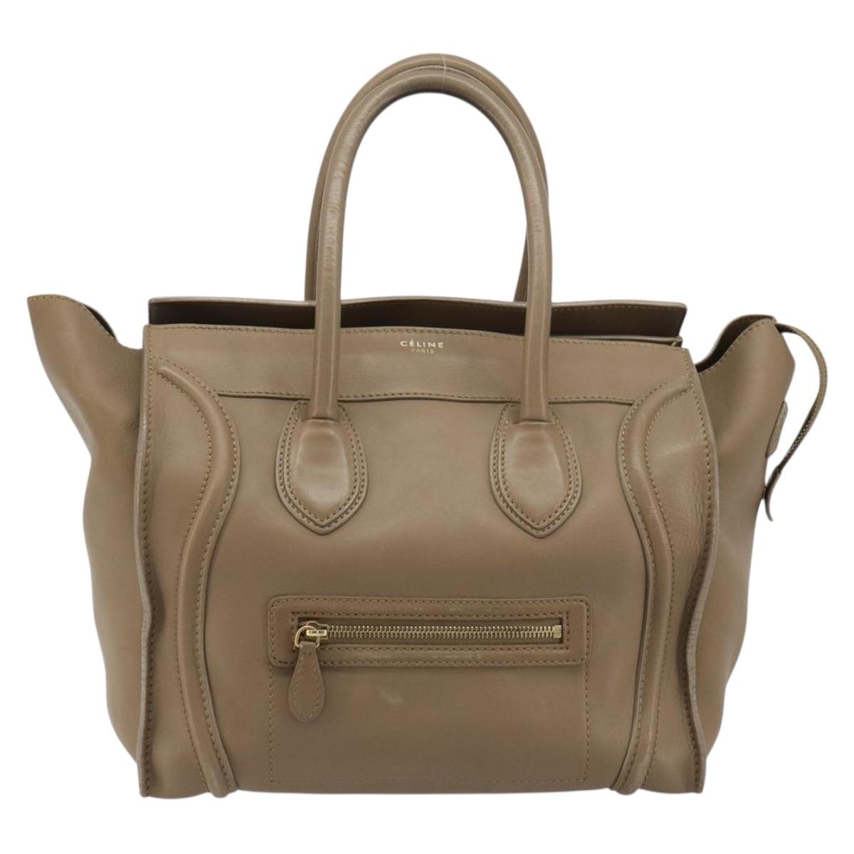 CELINE Luggage Mini Shopper Hand Bag Leather Beige Gold Auth am11820A