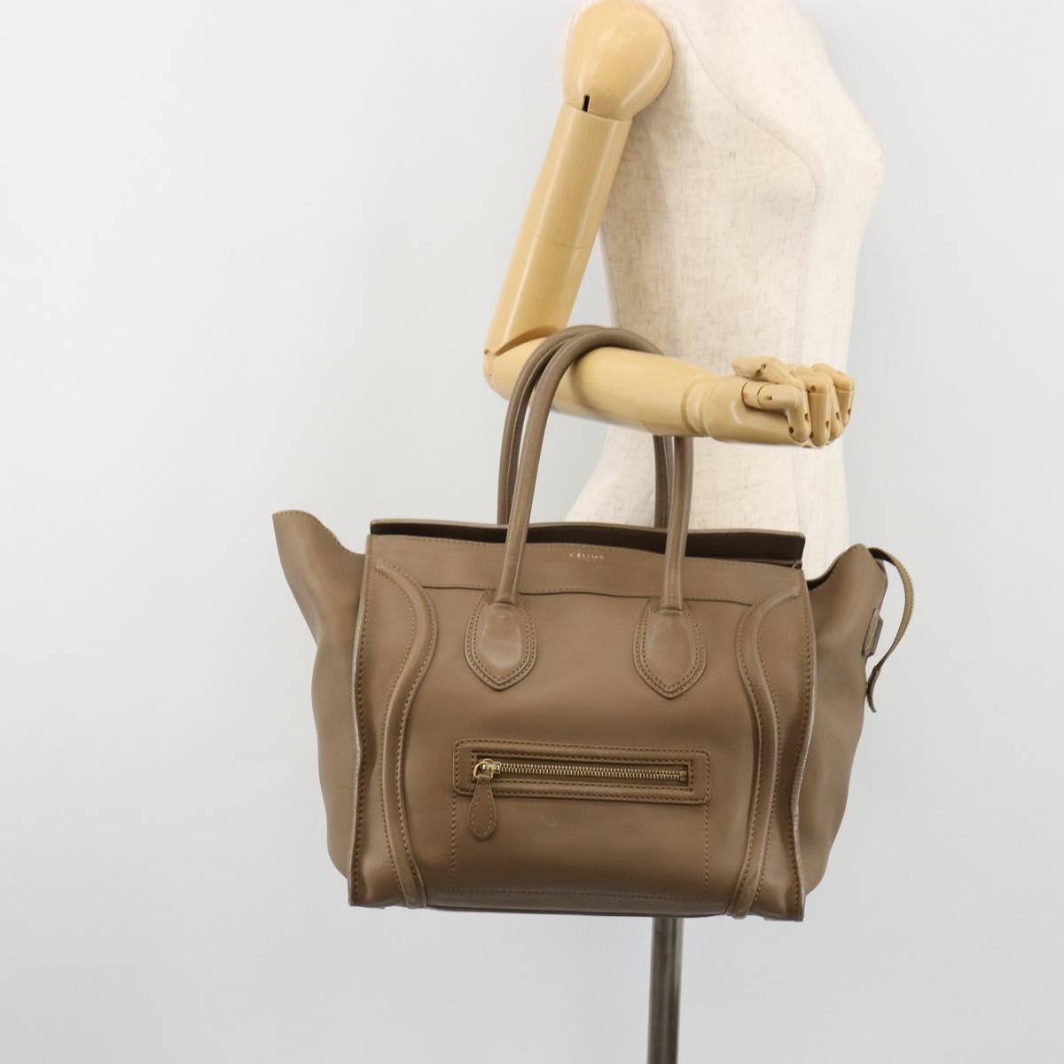 CELINE Luggage Mini Shopper Hand Bag Leather Beige Gold Auth am11820A