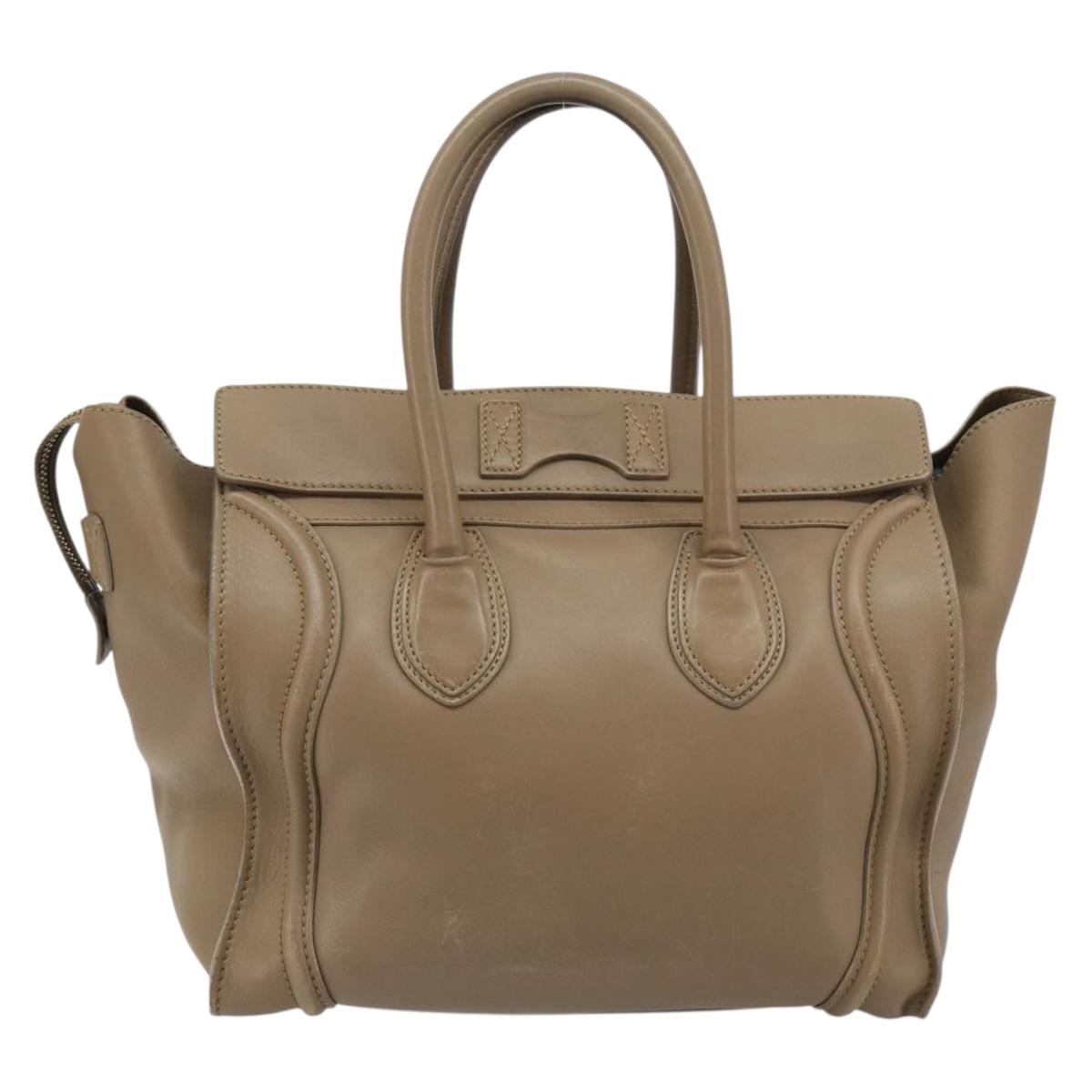 CELINE Luggage Mini Shopper Hand Bag Leather Beige Gold Auth am11820A