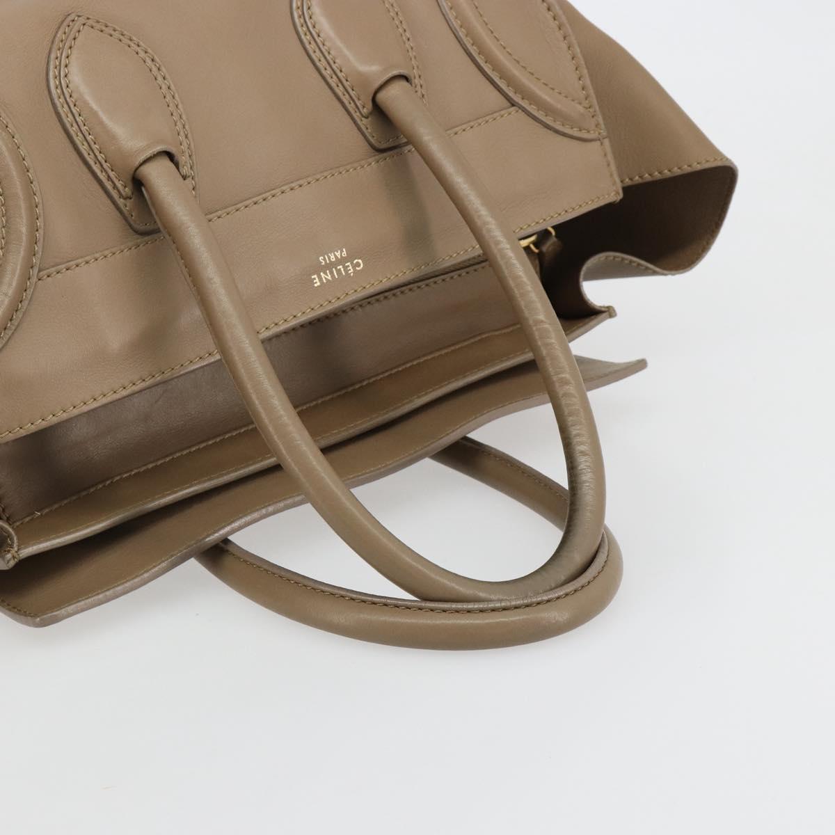 CELINE Luggage Mini Shopper Hand Bag Leather Beige Gold Auth am11820A