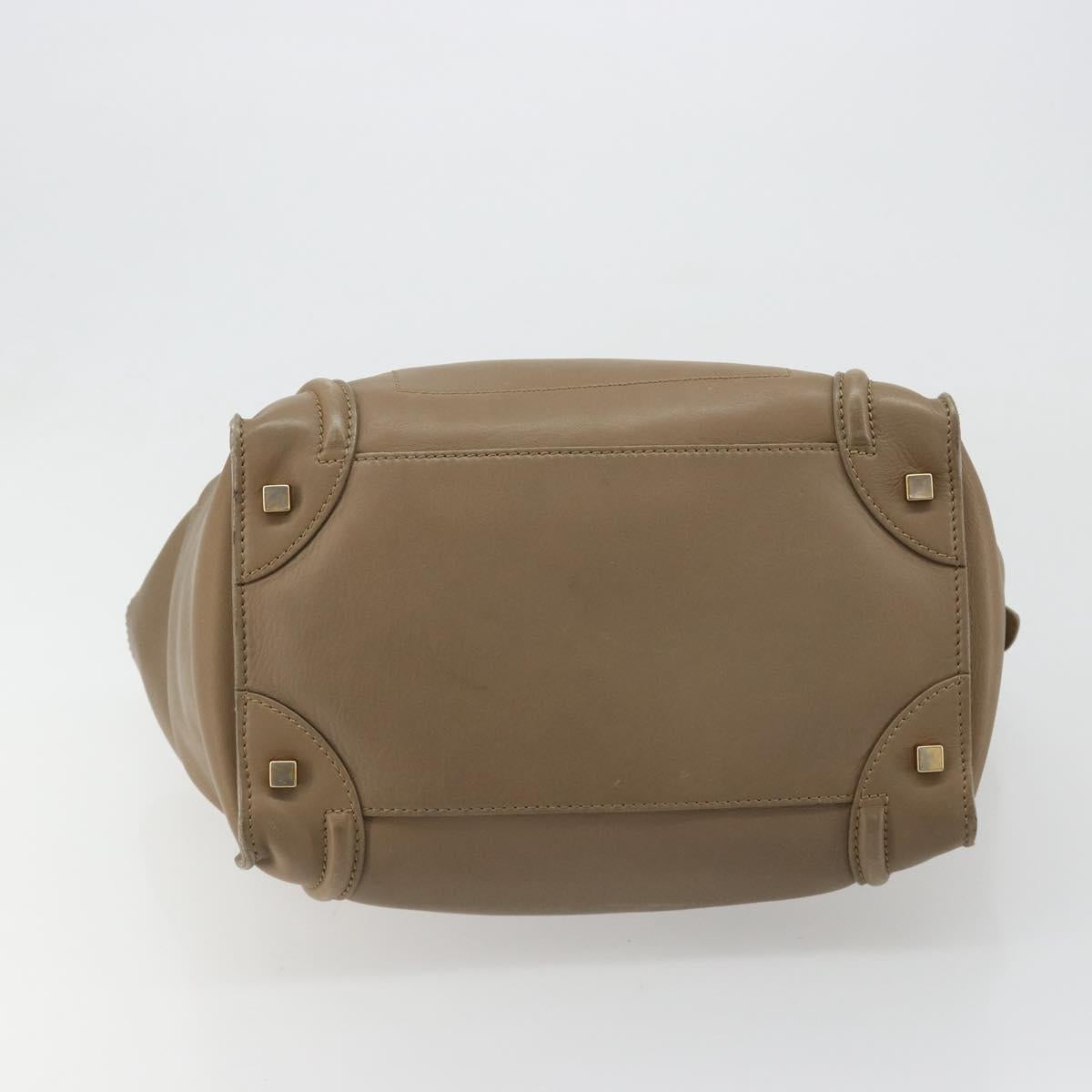 CELINE Luggage Mini Shopper Hand Bag Leather Beige Gold Auth am11820A