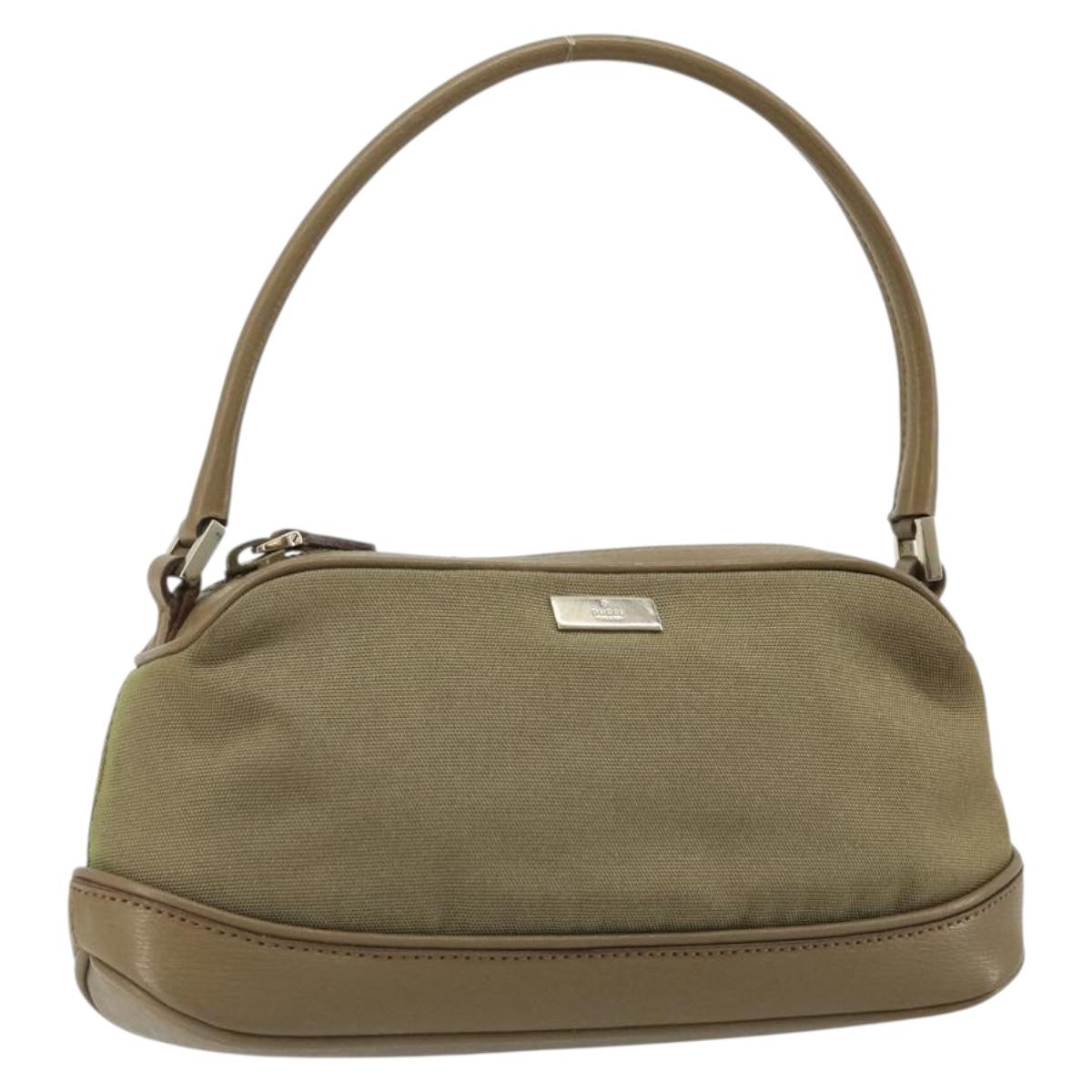 GUCCI Hand Bag Canvas Leather Beige Gold Auth am11836A