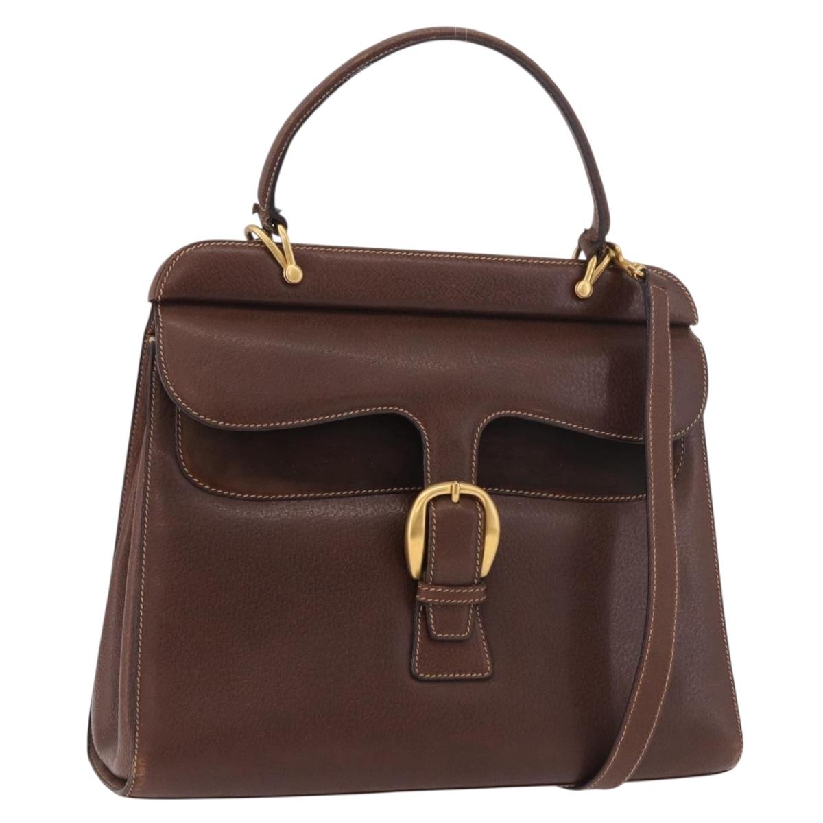 GUCCI Hand Bag Leather 2way Brown Gold 000 113 0199 Auth am11837A