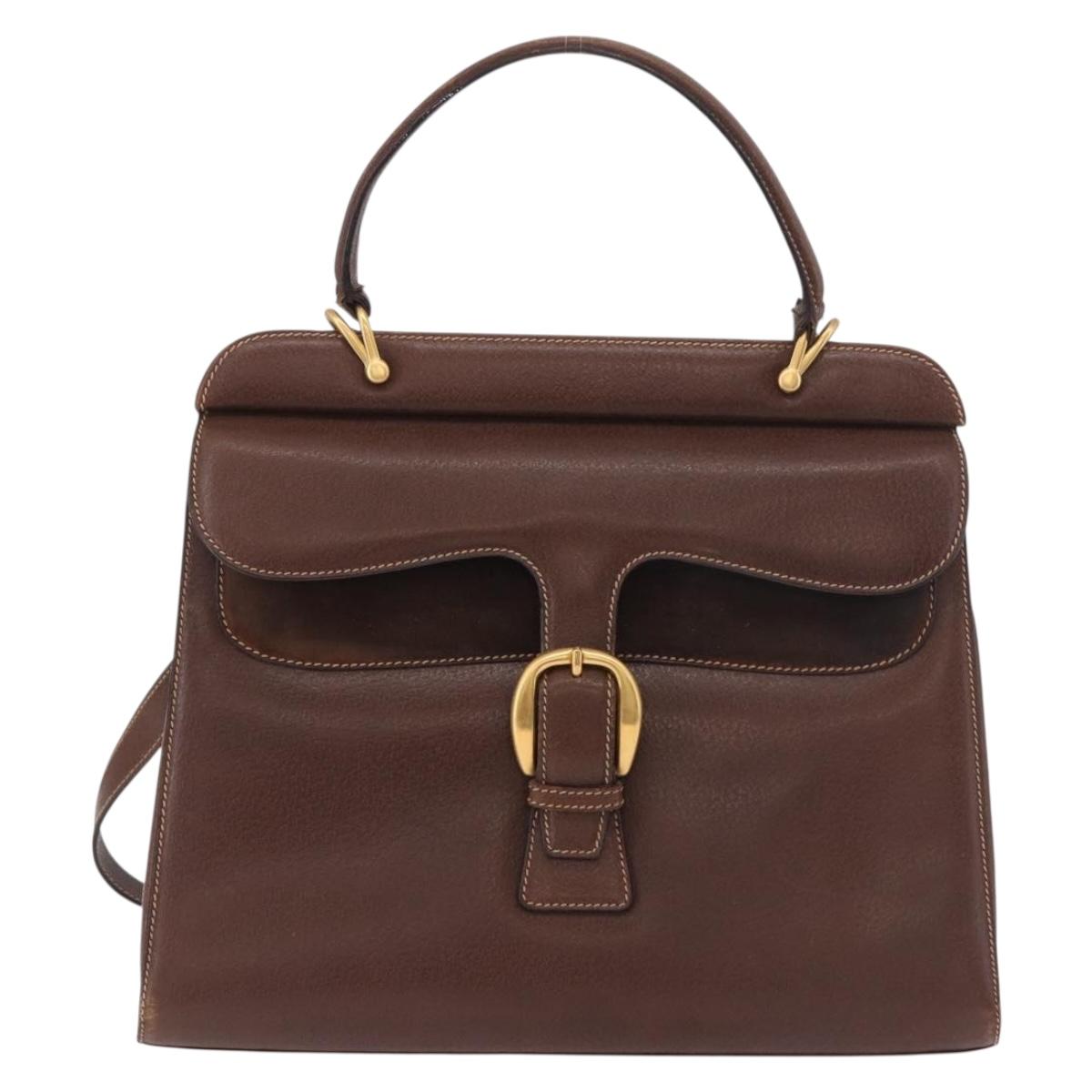 GUCCI Hand Bag Leather 2way Brown Gold 000 113 0199 Auth am11837A
