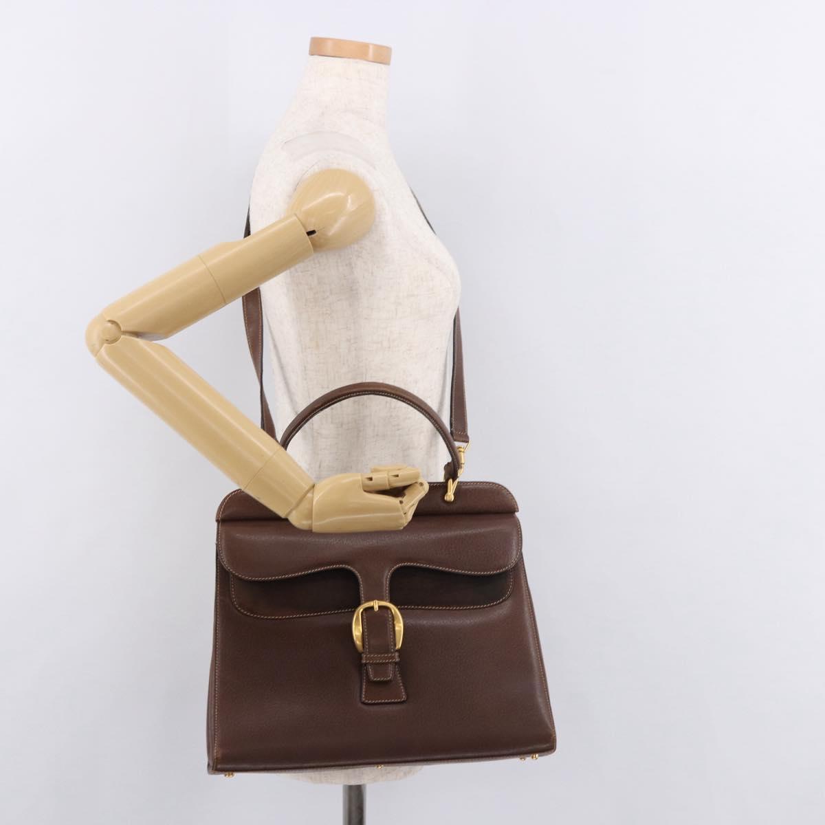 GUCCI Hand Bag Leather 2way Brown Gold 000 113 0199 Auth am11837A