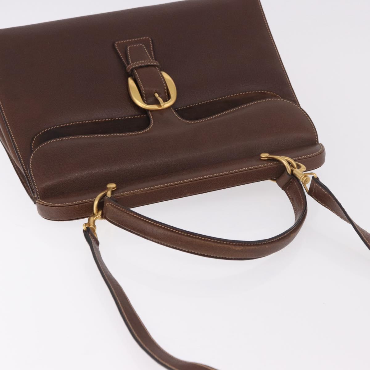 GUCCI Hand Bag Leather 2way Brown Gold 000 113 0199 Auth am11837A