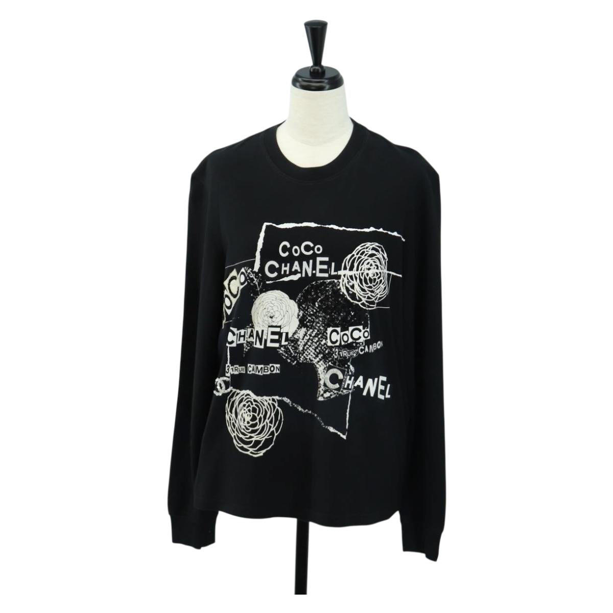 CHANEL CC Camellia Sequin Cut And Sew Shirt Cotton S Black CC Auth am11841M