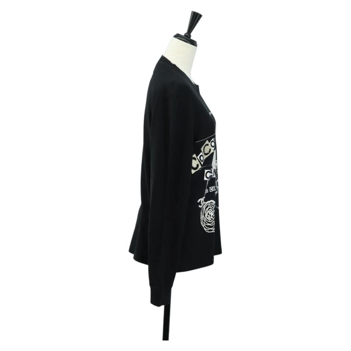 CHANEL CC Camellia Sequin Cut And Sew Shirt Cotton S Black CC Auth am11841M