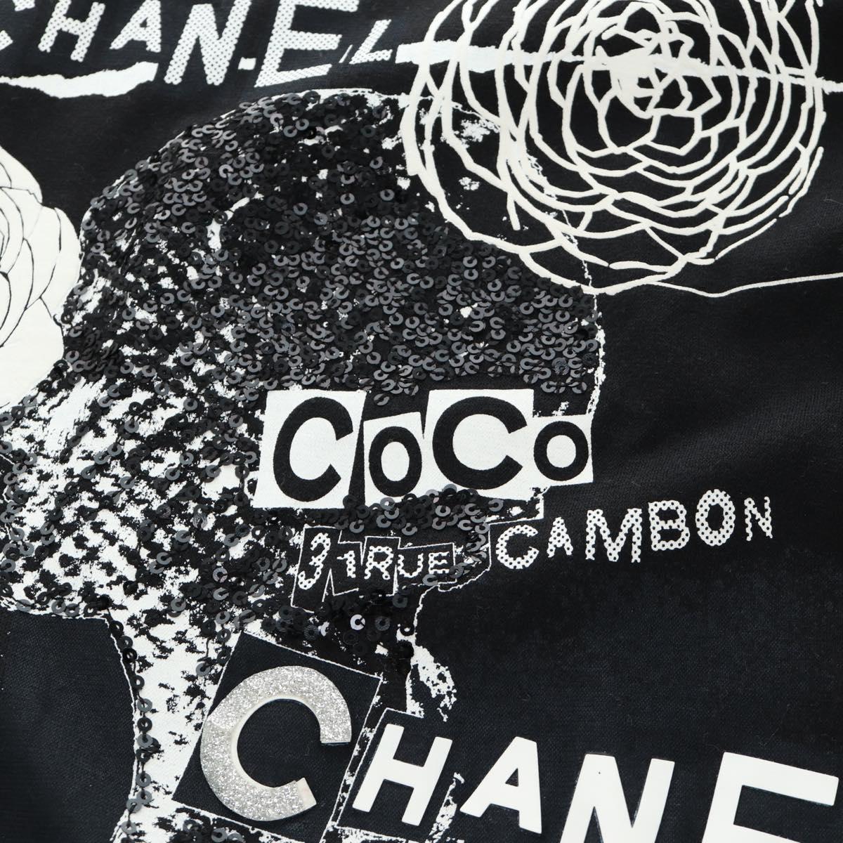 CHANEL CC Camellia Sequin Cut And Sew Shirt Cotton S Black CC Auth am11841M