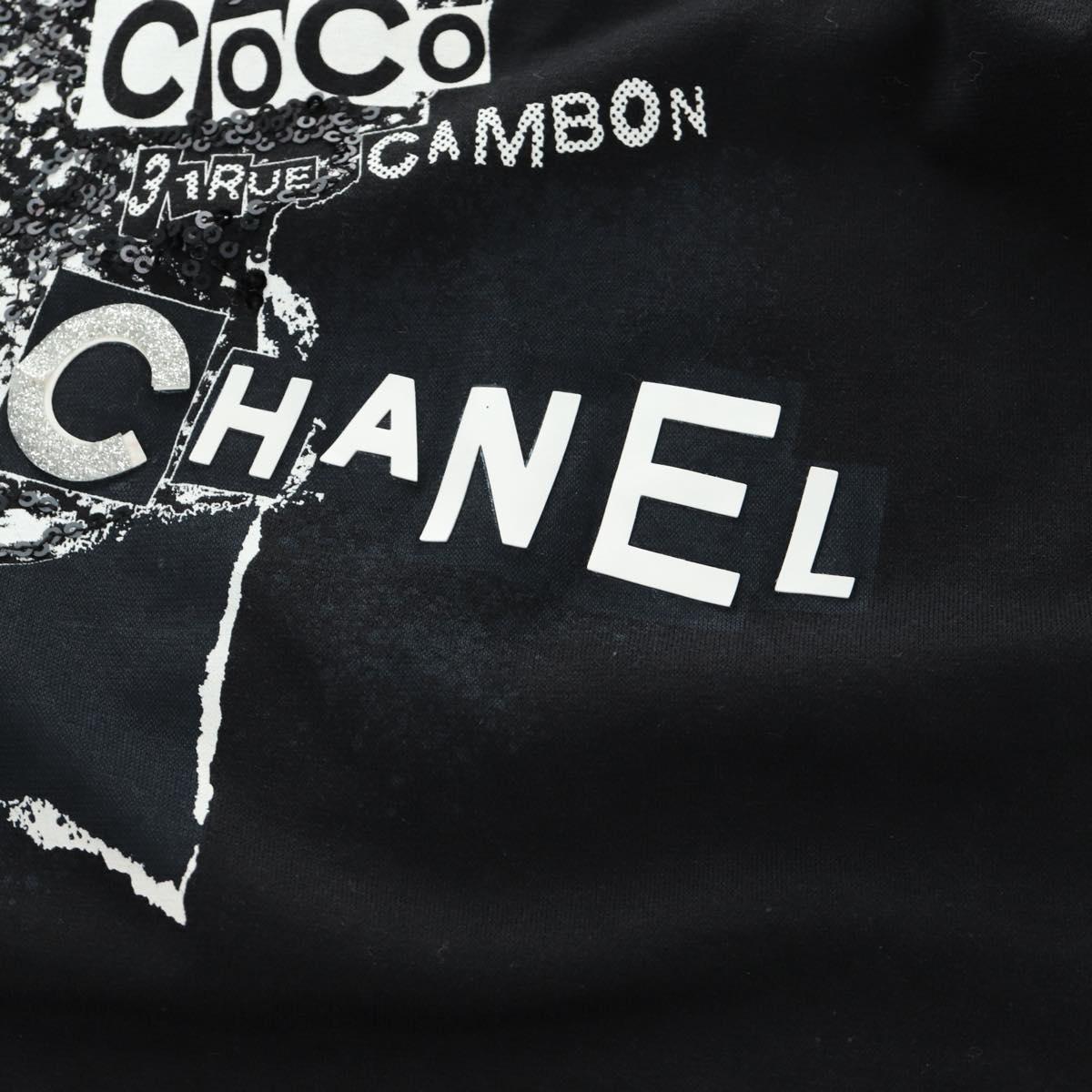 CHANEL CC Camellia Sequin Cut And Sew Shirt Cotton S Black CC Auth am11841M