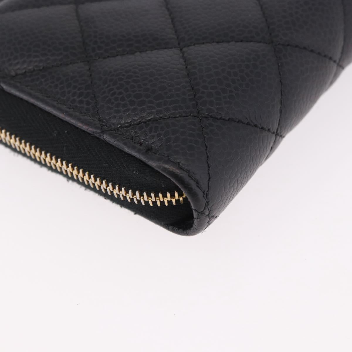 CHANEL Matelasse Long Wallet Caviar Skin Black Gold CC Auth am11846M