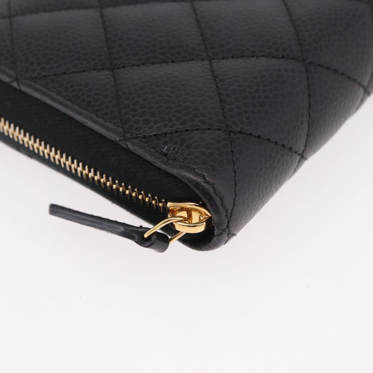 CHANEL Matelasse Long Wallet Caviar Skin Black Gold CC Auth am11846M