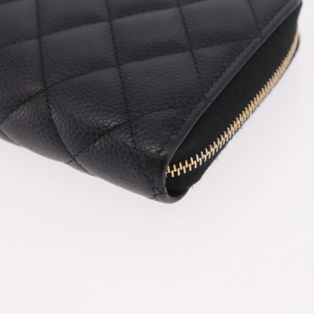 CHANEL Matelasse Long Wallet Caviar Skin Black Gold CC Auth am11846M