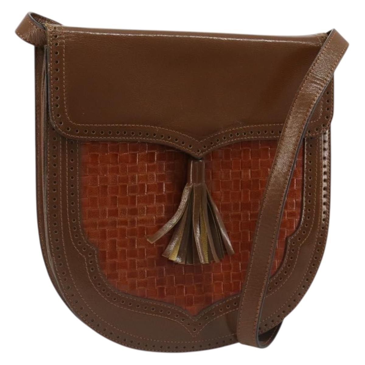SAINT LAURENT Shoulder Bag Leather Brown Gold Auth am11847A