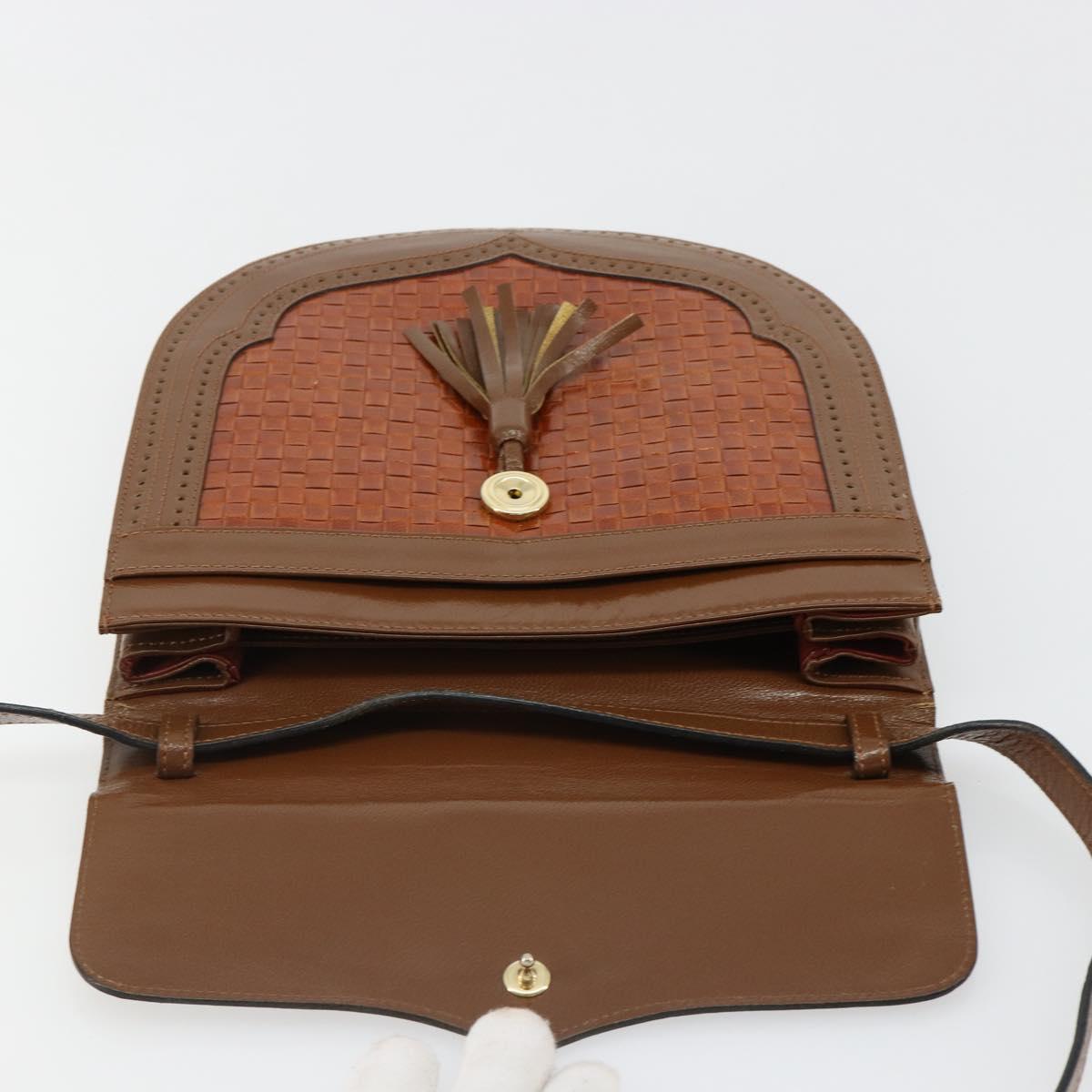 SAINT LAURENT Shoulder Bag Leather Brown Gold Auth am11847A