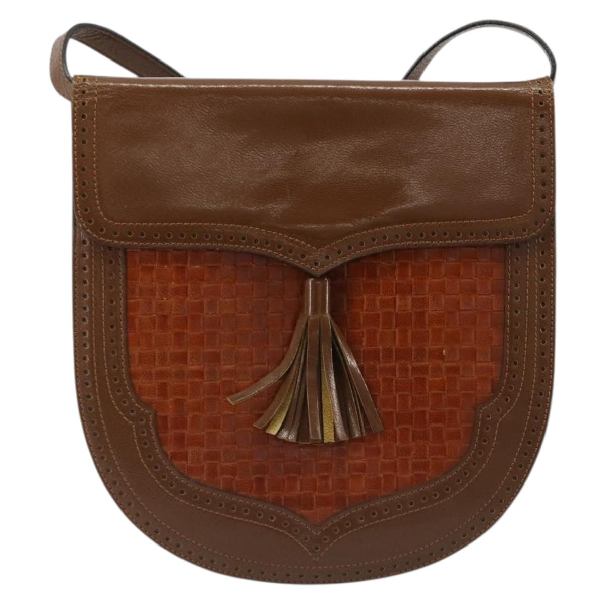 SAINT LAURENT Shoulder Bag Leather Brown Gold Auth am11847A