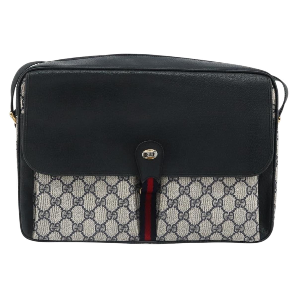 GUCCI GG Supreme Sherry Line Shoulder Bag PVC Navy Gold 904 02 064 Auth am11854