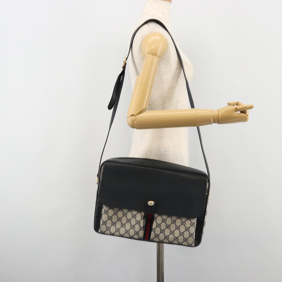 GUCCI GG Supreme Sherry Line Shoulder Bag PVC Navy Gold 904 02 064 Auth am11854