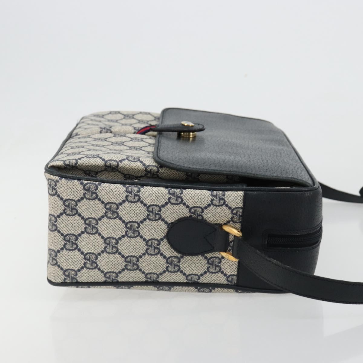 GUCCI GG Supreme Sherry Line Shoulder Bag PVC Navy Gold 904 02 064 Auth am11854