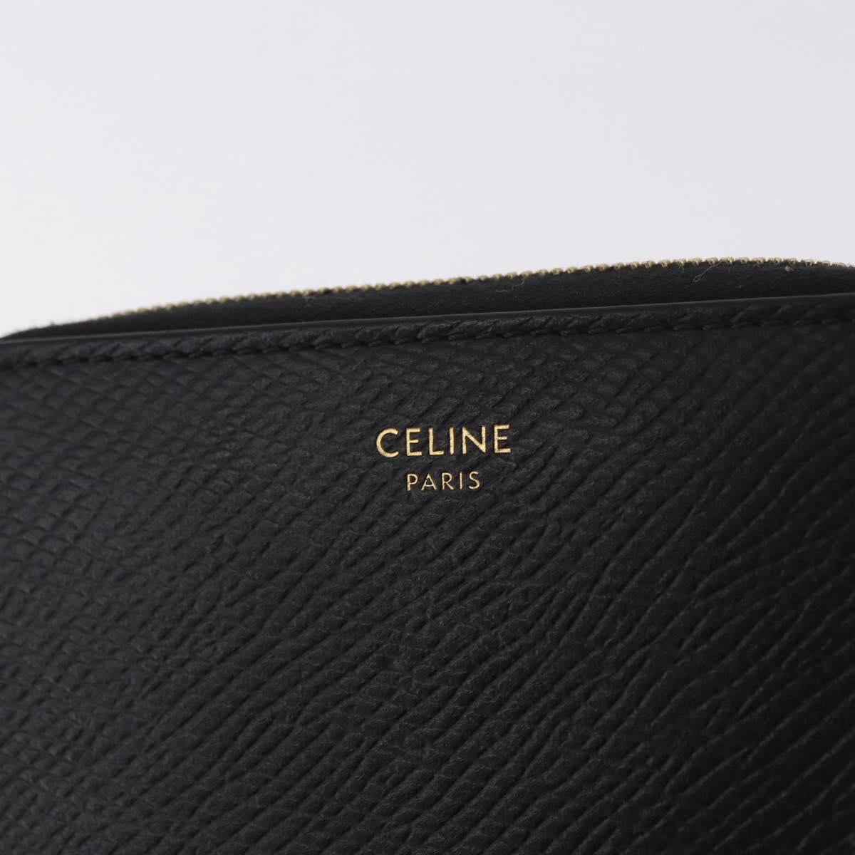 CELINE Round Compact Wallet Leather Black Gold Auth am11856V