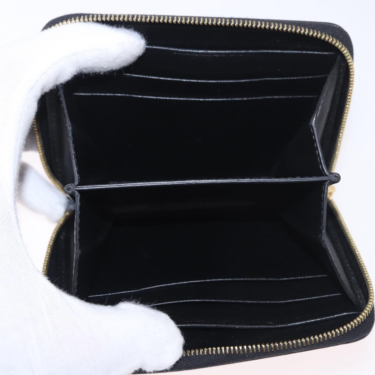 CELINE Round Compact Wallet Leather Black Gold Auth am11856V