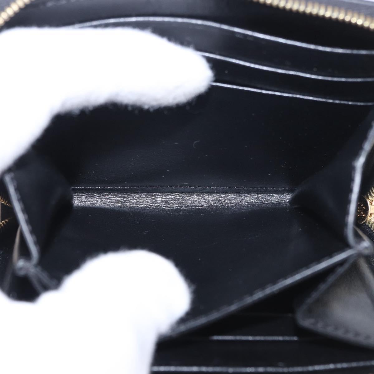 CELINE Round Compact Wallet Leather Black Gold Auth am11856V