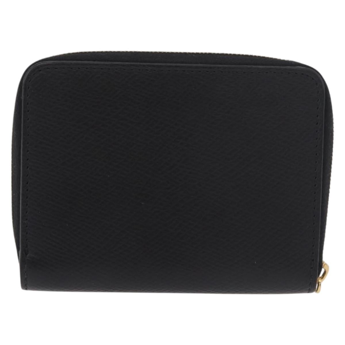 CELINE Round Compact Wallet Leather Black Gold Auth am11856V