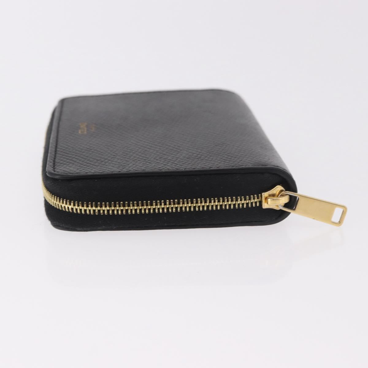 CELINE Round Compact Wallet Leather Black Gold Auth am11856V