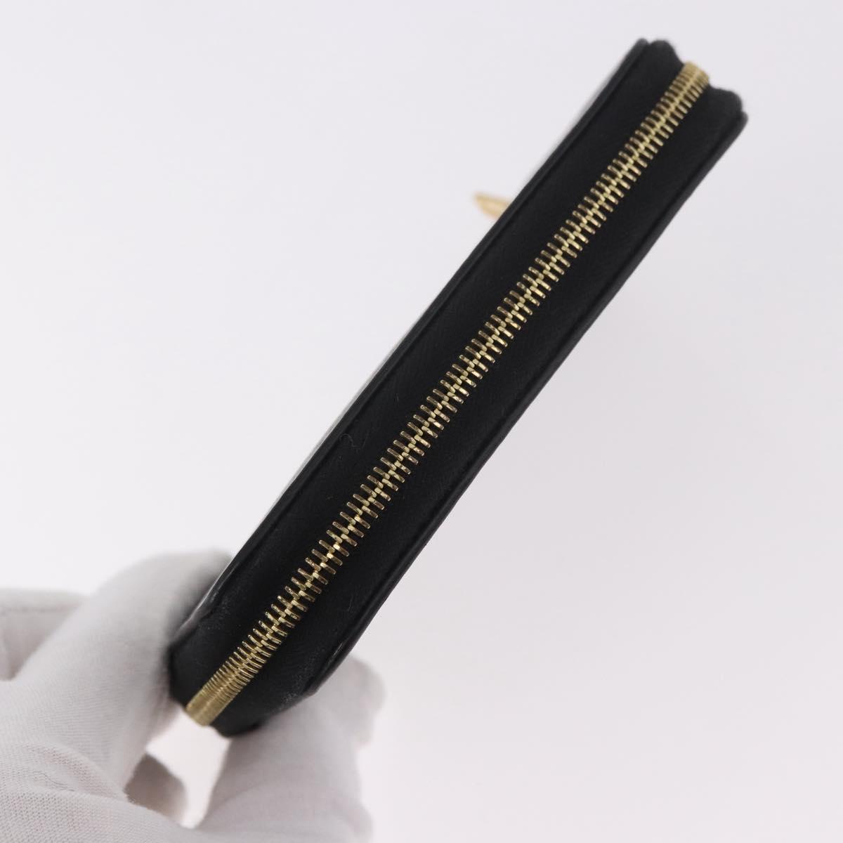CELINE Round Compact Wallet Leather Black Gold Auth am11856V