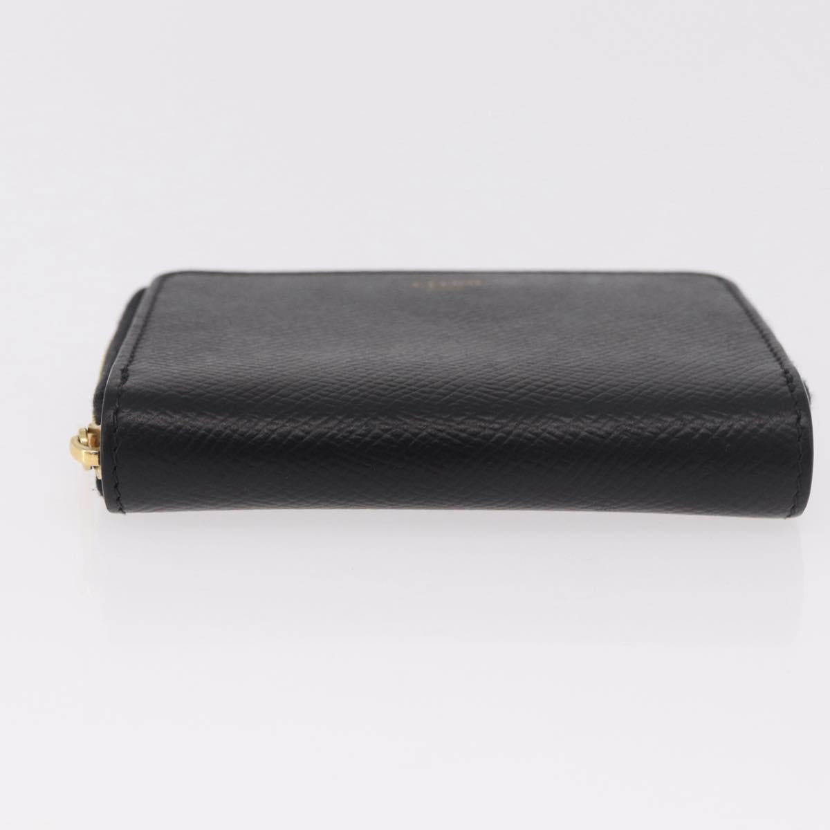 CELINE Round Compact Wallet Leather Black Gold Auth am11856V