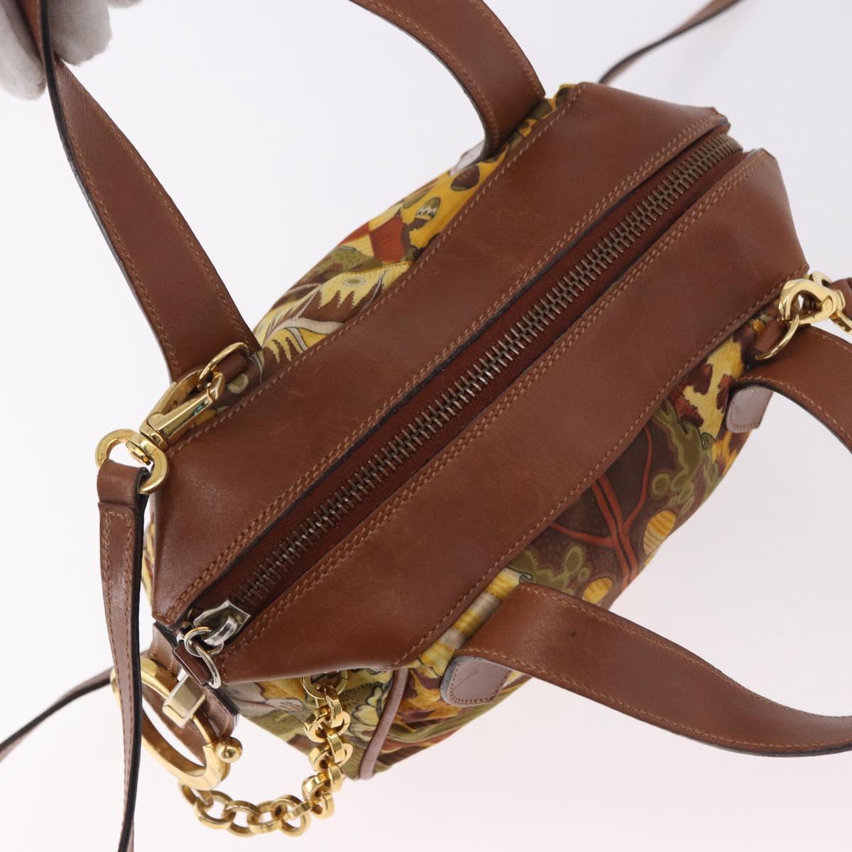 Salvatore Ferragamo Hand Bag Canvas Leather 2way Brown Gold Auth am11858A