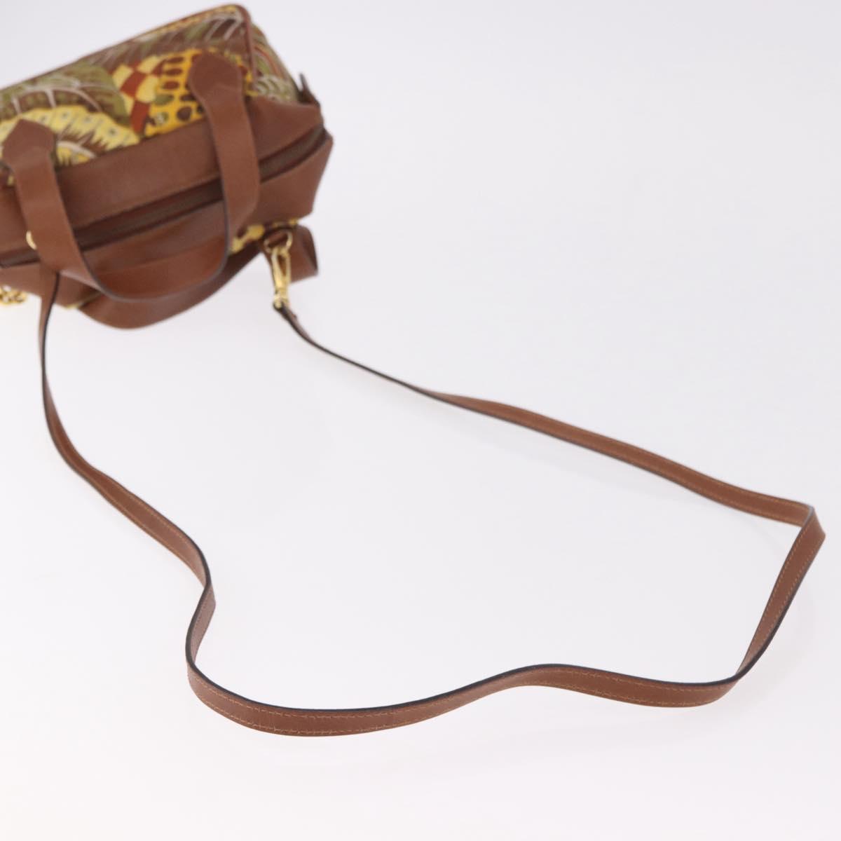 Salvatore Ferragamo Hand Bag Canvas Leather 2way Brown Gold Auth am11858A